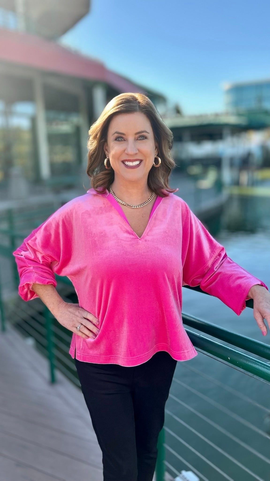 Emily McCarthy Fuchsia Velvet Top