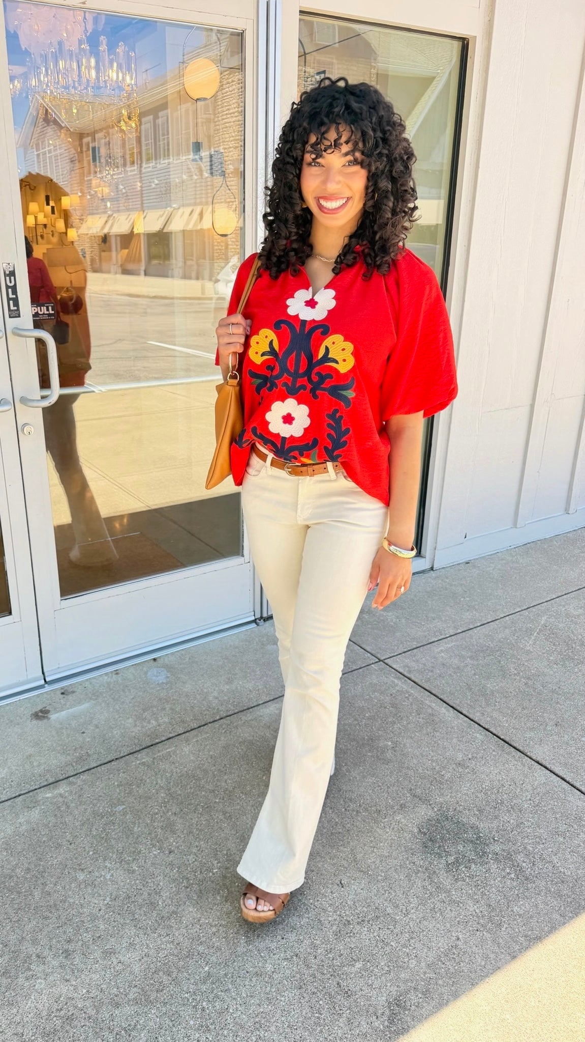 Lisa Floral Embroidered Top - Red