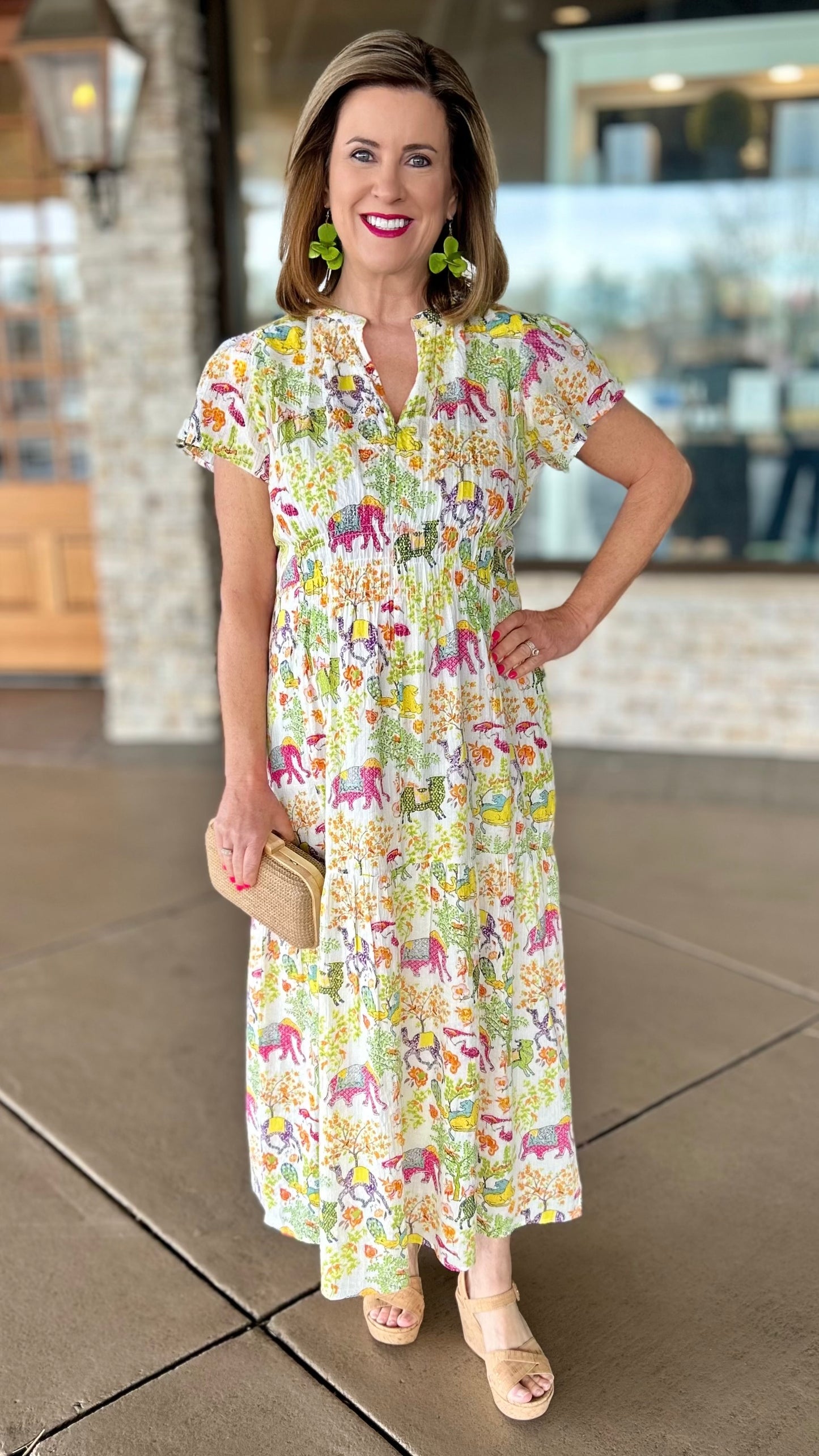 Ivy Jane Shirred Front Midi Dress - Animal