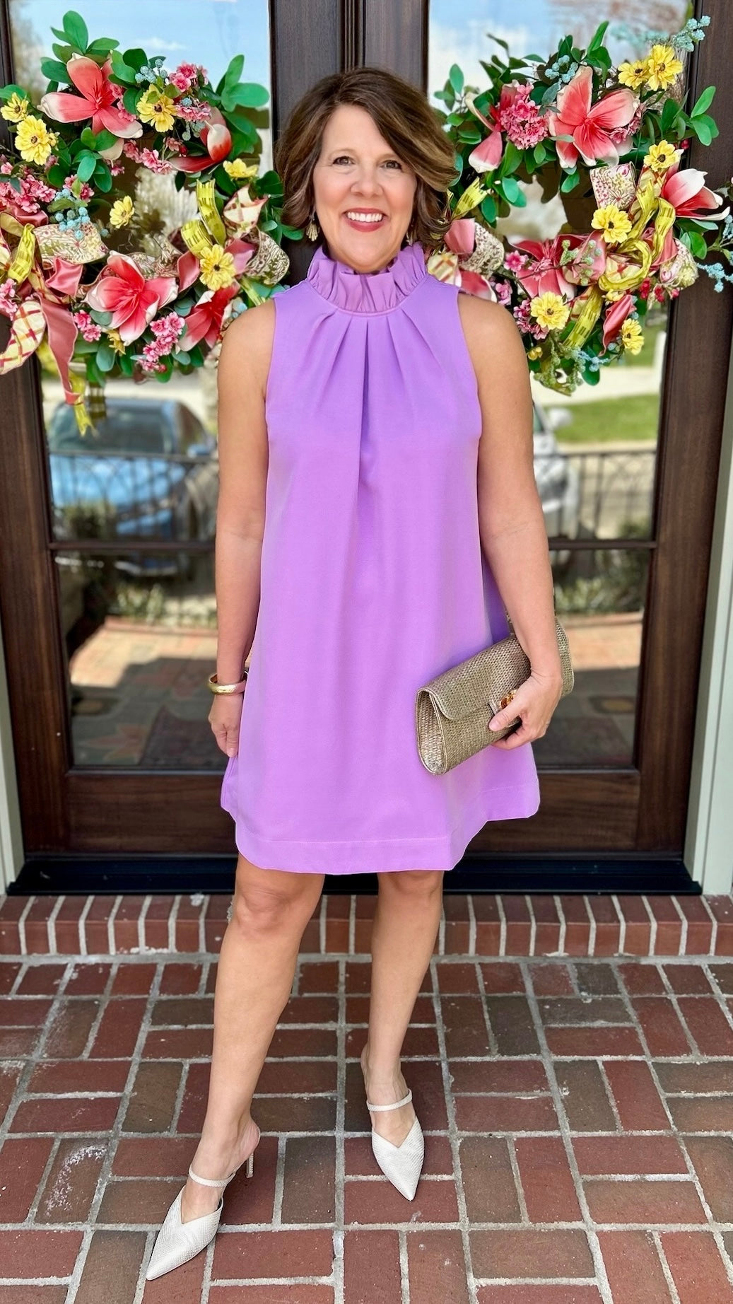 Ella Ruffle Neck Shift Dress - Lavender