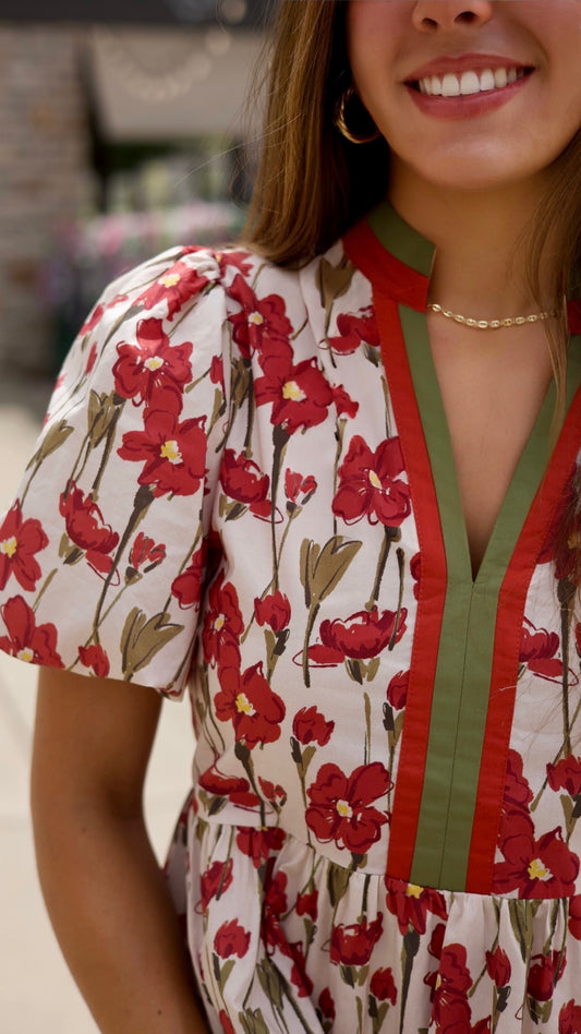 Eloise Rust Poppy Puff Sleeve Dress