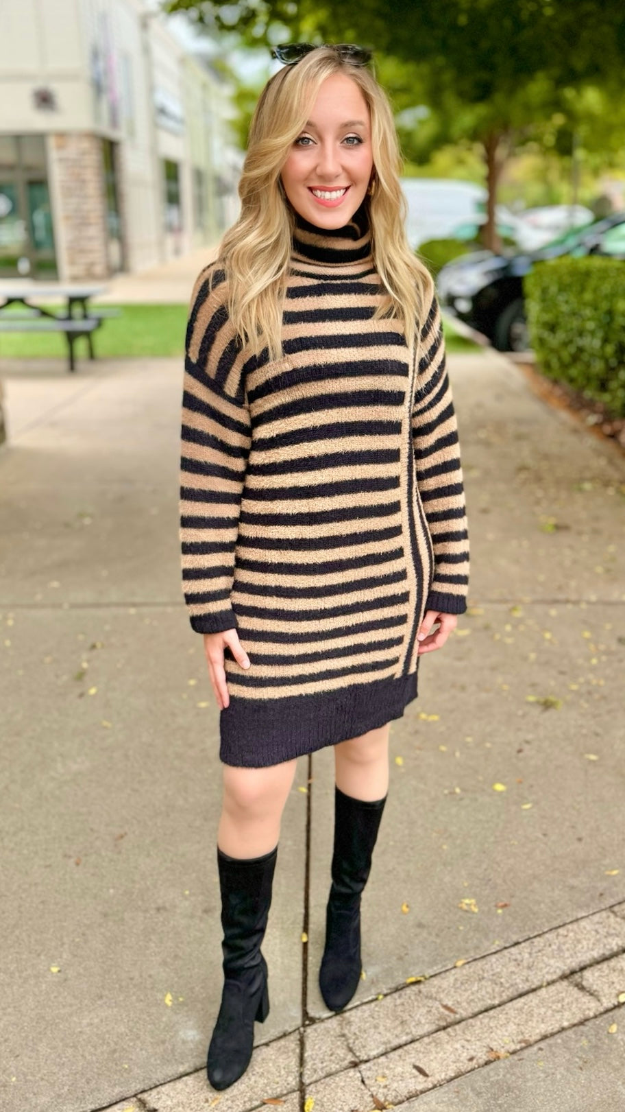 Fuzzy Stripe Sweater Dress