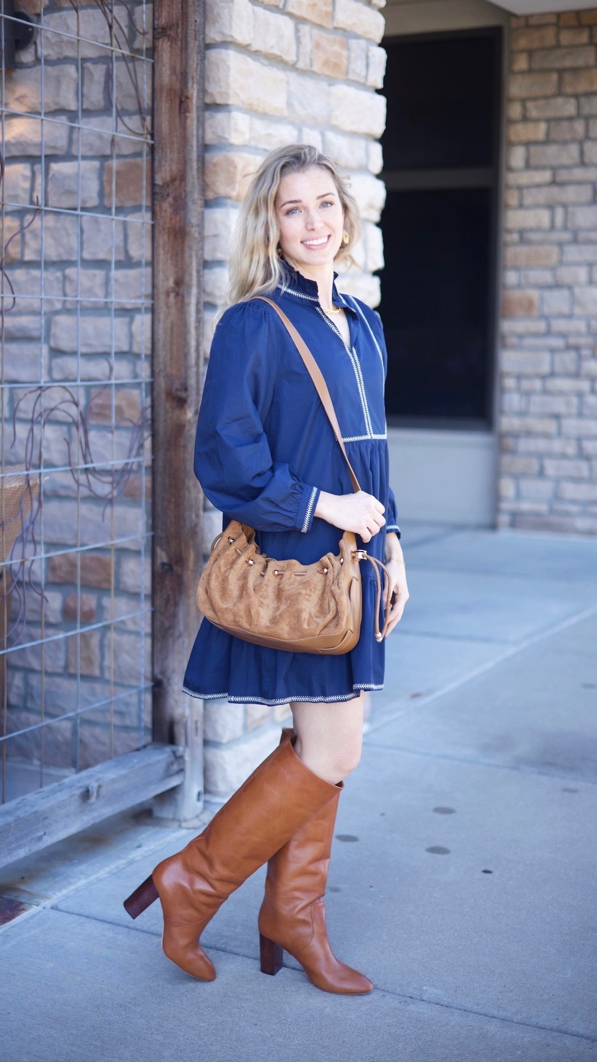 Emma Embroidered Dress - Navy