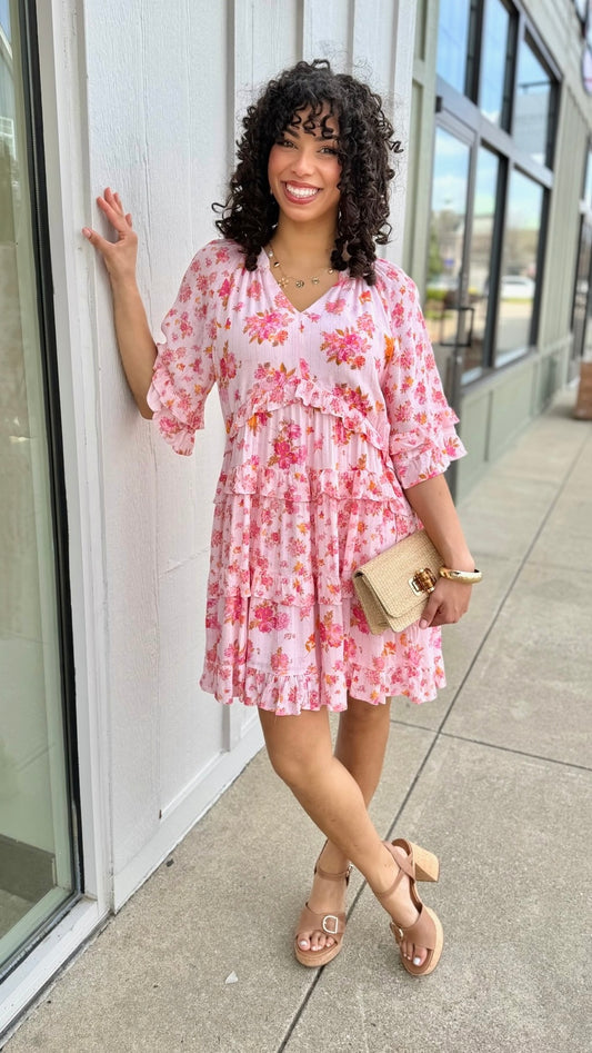 Angie Ruffle Dress - Pink