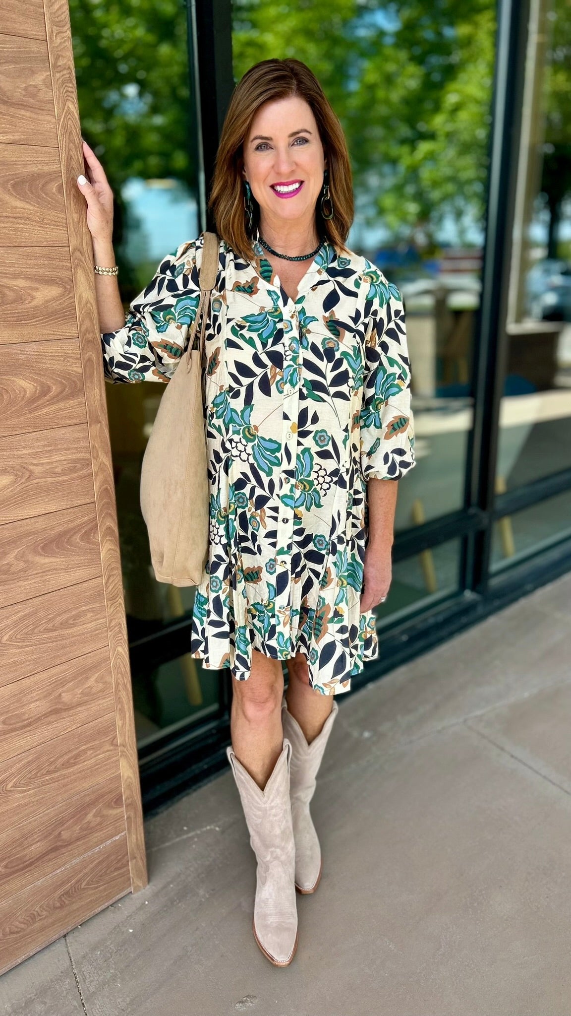 Laura Dress - Ecru/Navy