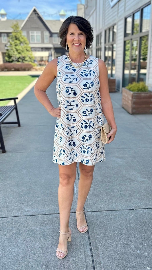 Jessie Floral Dress - Oat & Blue