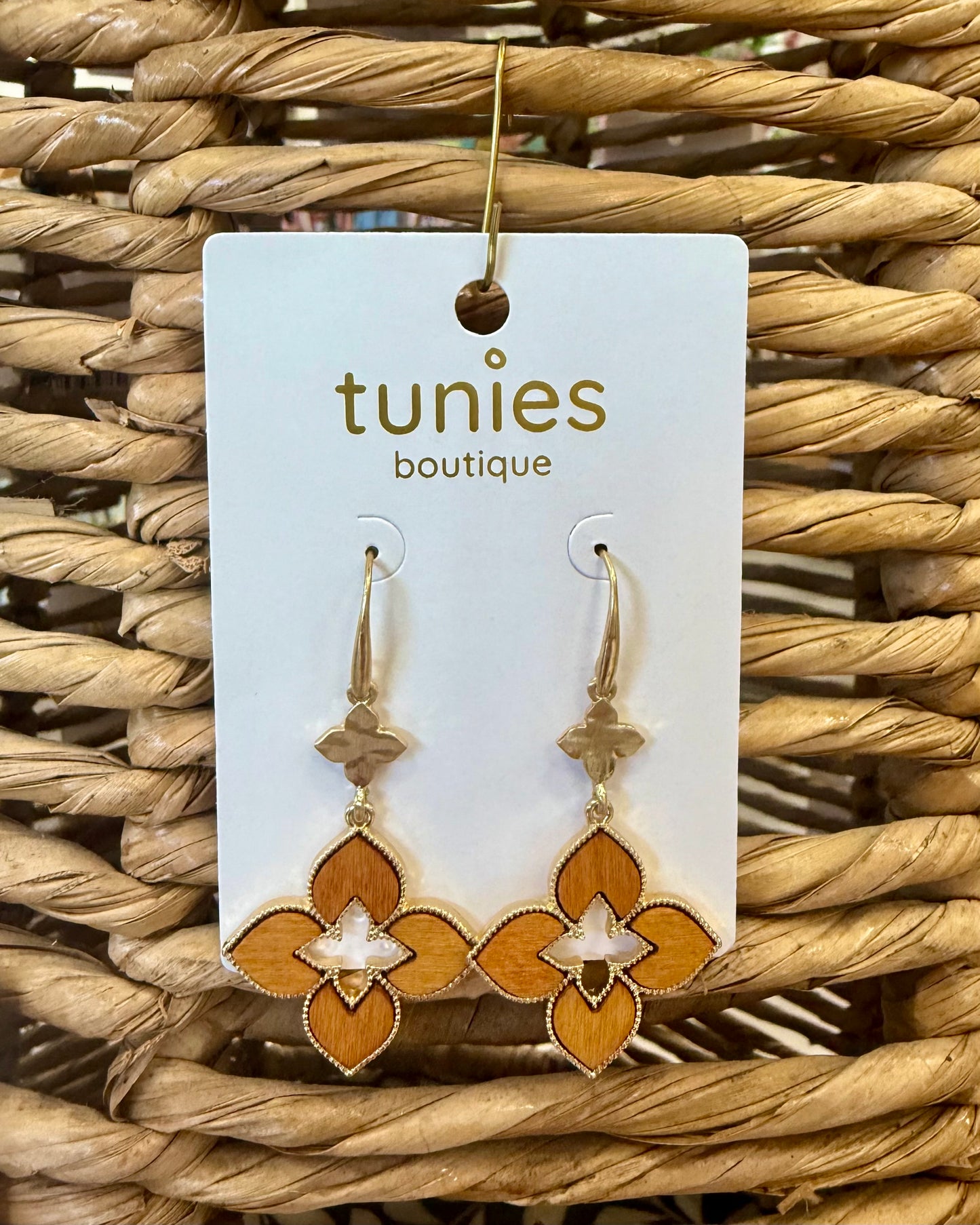 Brown & Gold Clover & Petal Earrings