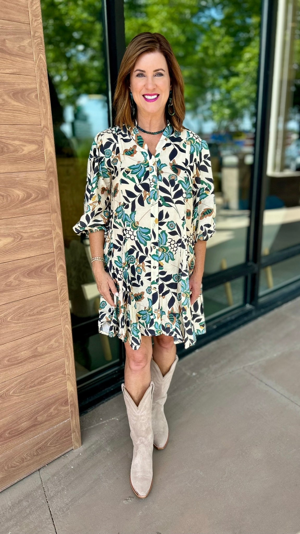 Laura Dress - Ecru/Navy