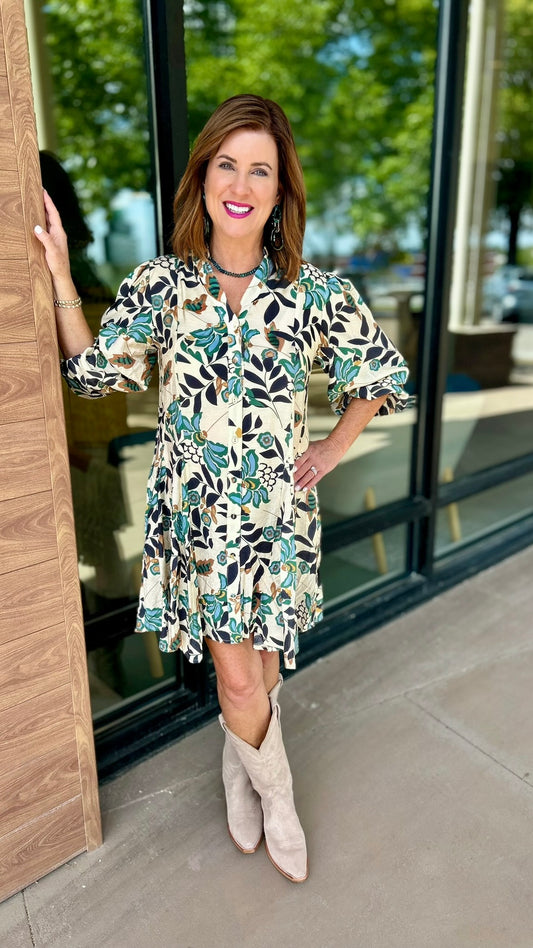 Laura Dress - Ecru/Navy