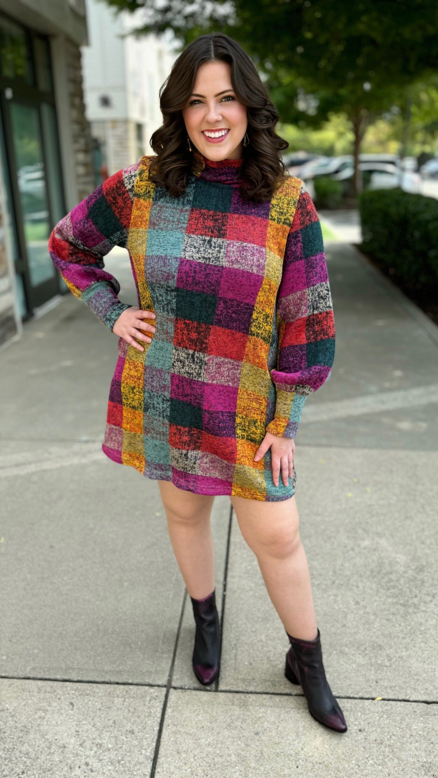 Multi Plaid Sweater Dress - Purple Mix