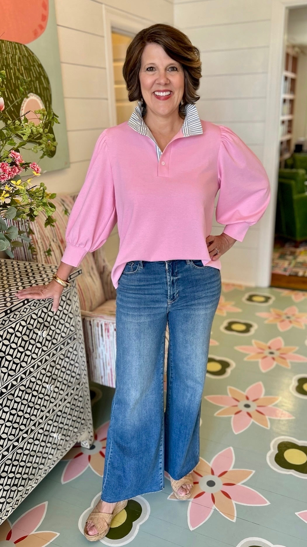 Callie Pullover Stripe Detail Top - Pink