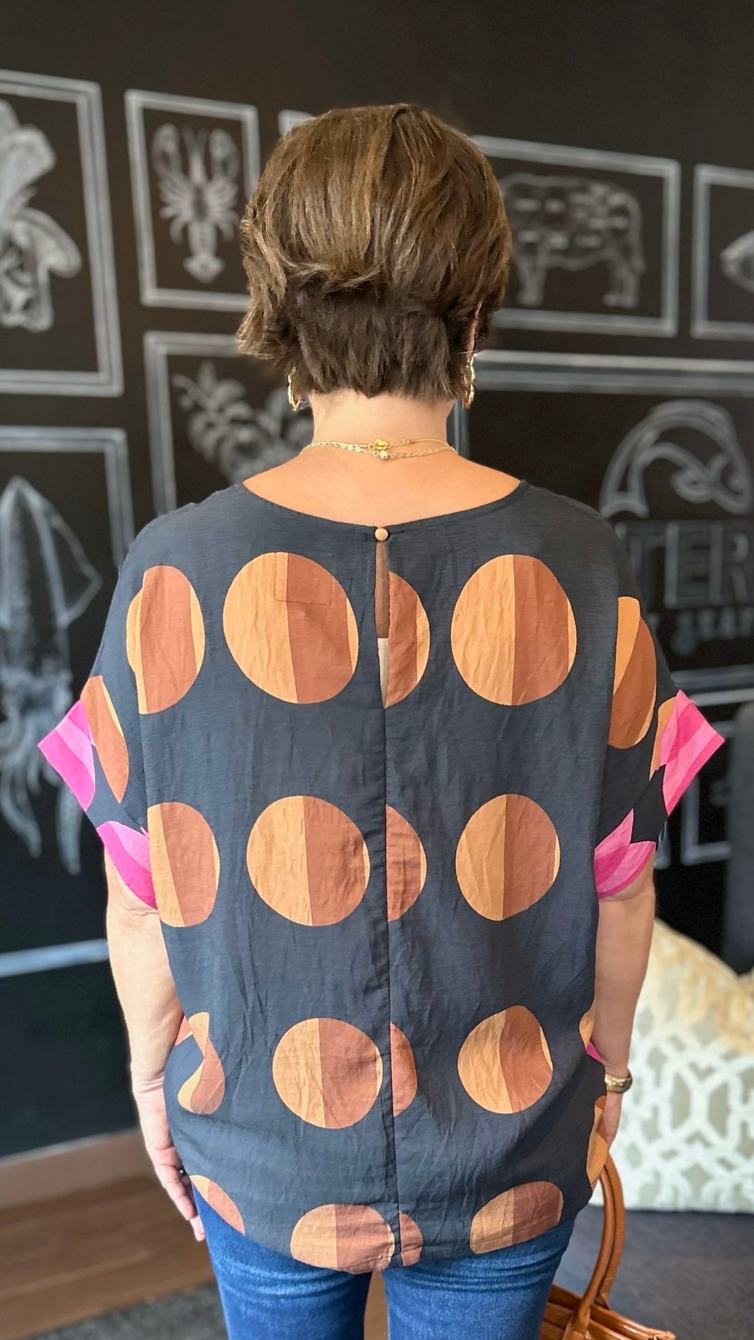 Avela Dot Mix Top - Black & Pink