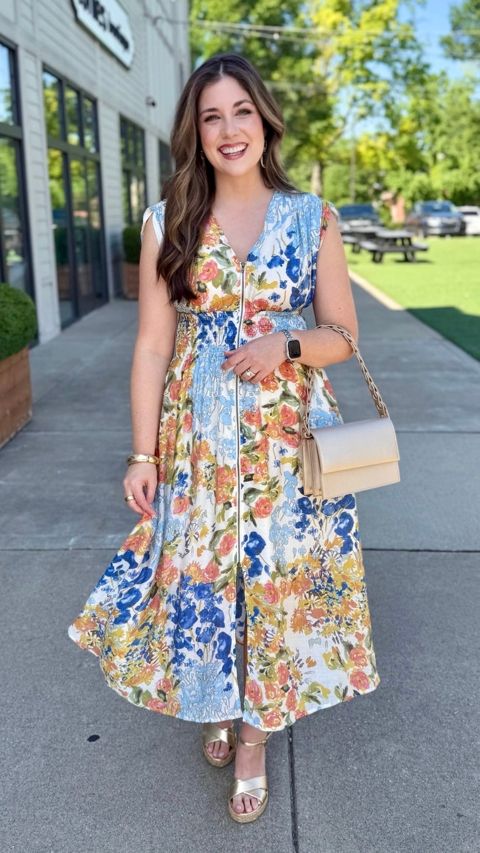 Floral Zip Front Midi Dress