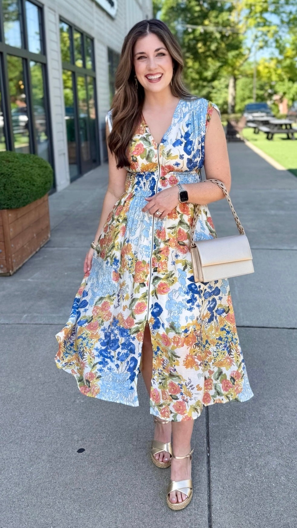 Floral Zip Front Midi Dress