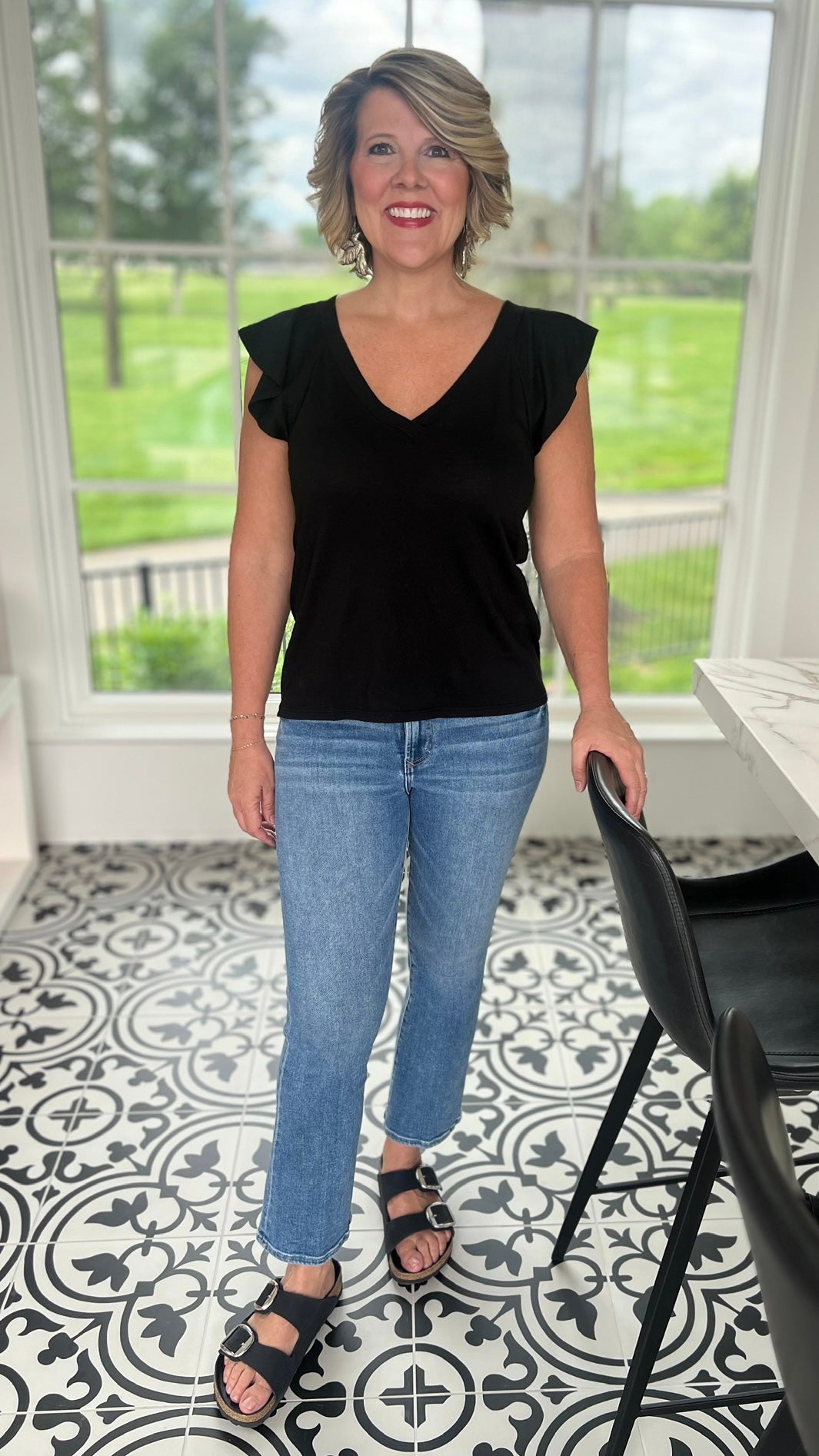 Bobi Petal Sleeve Raglan T Shirt - Black