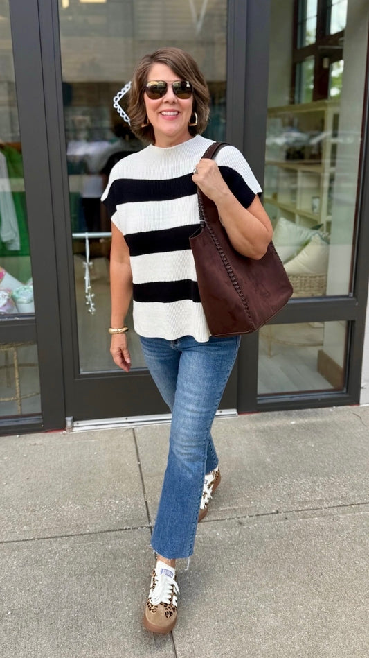 Paige Stripe Sleeveless Sweater - Black & White