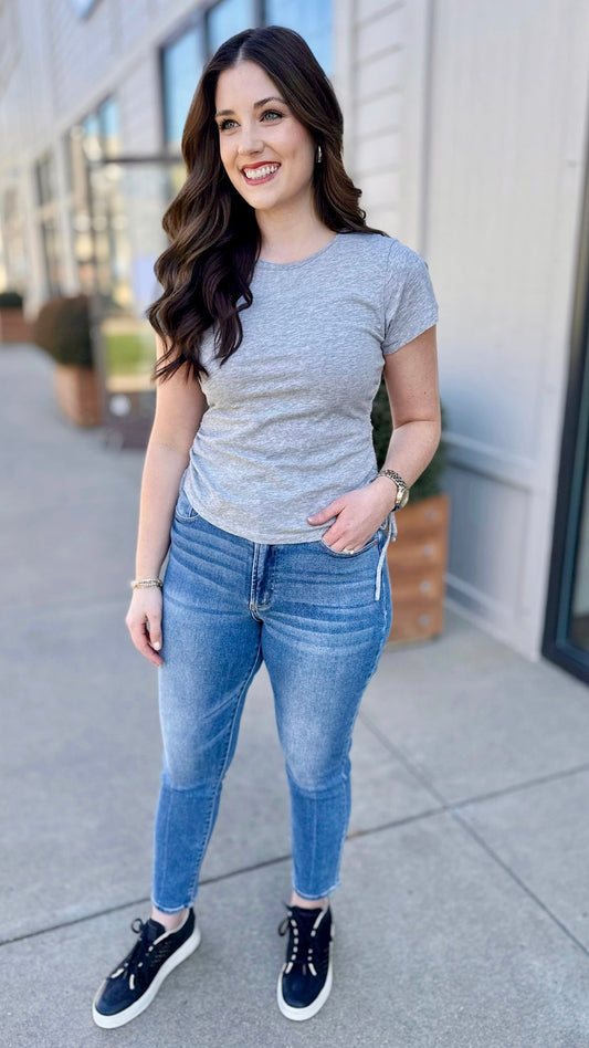 Bobi Shirred Side Cotton Tee - Grey