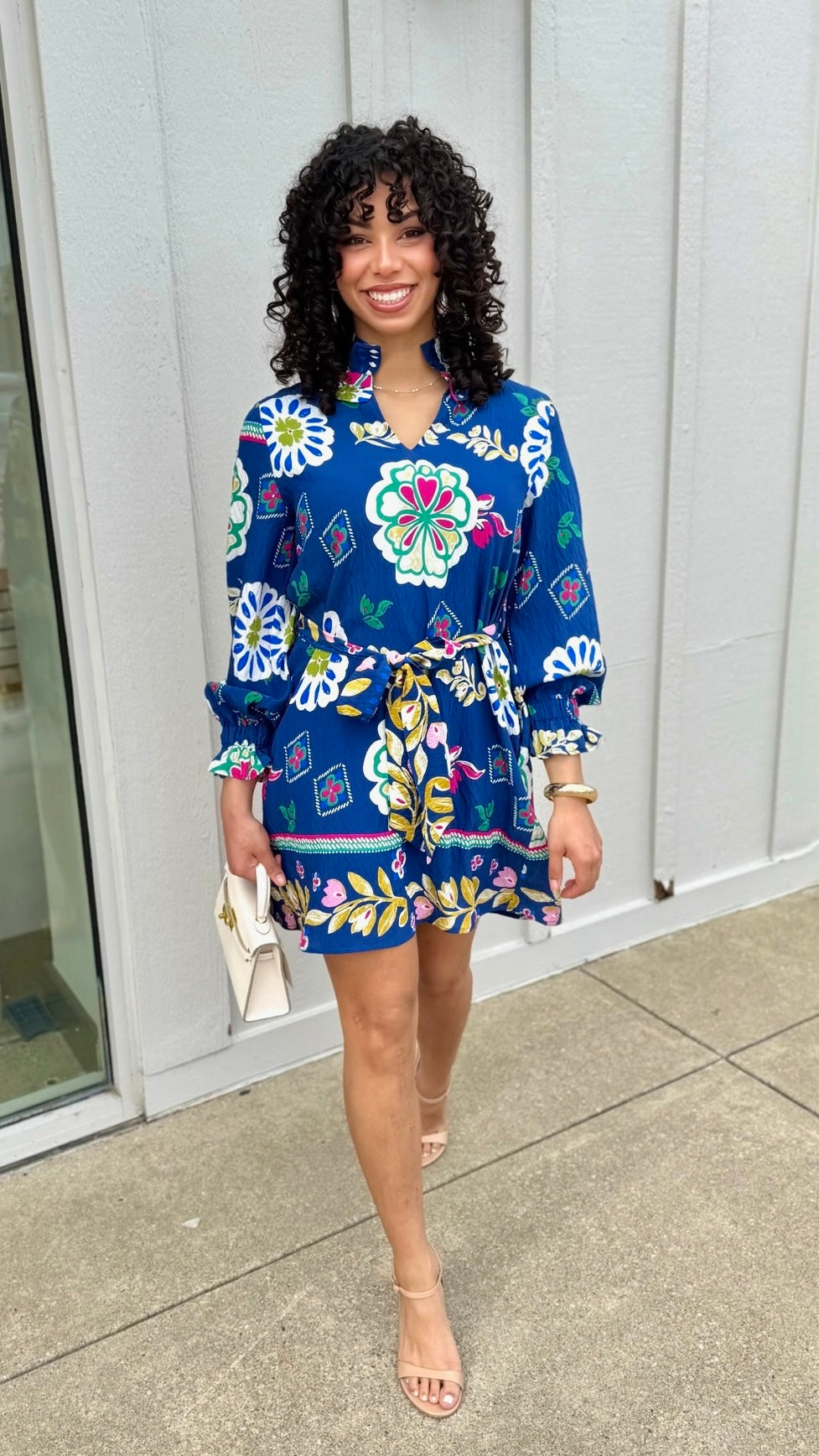 Jenny Floral Belted Dress - Cobalt