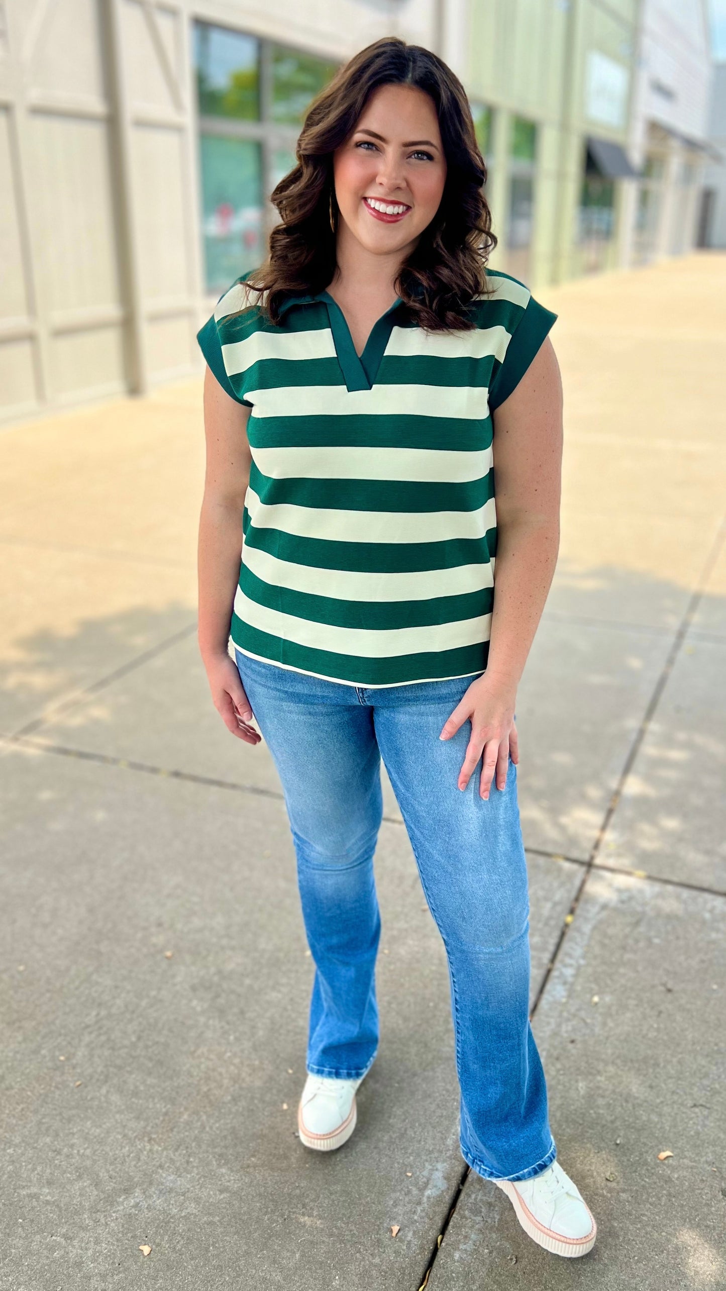 Sailor Stripe Collared Top - Forest