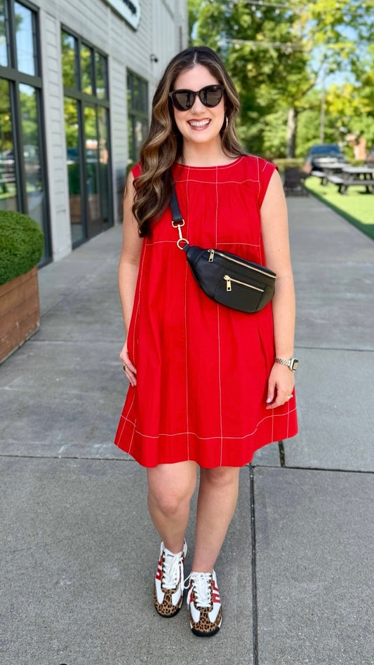 Ivy Jane Topstitched Tiered Dress - Red