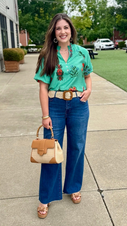 Abigail Floral Print Button V Neck Blouse