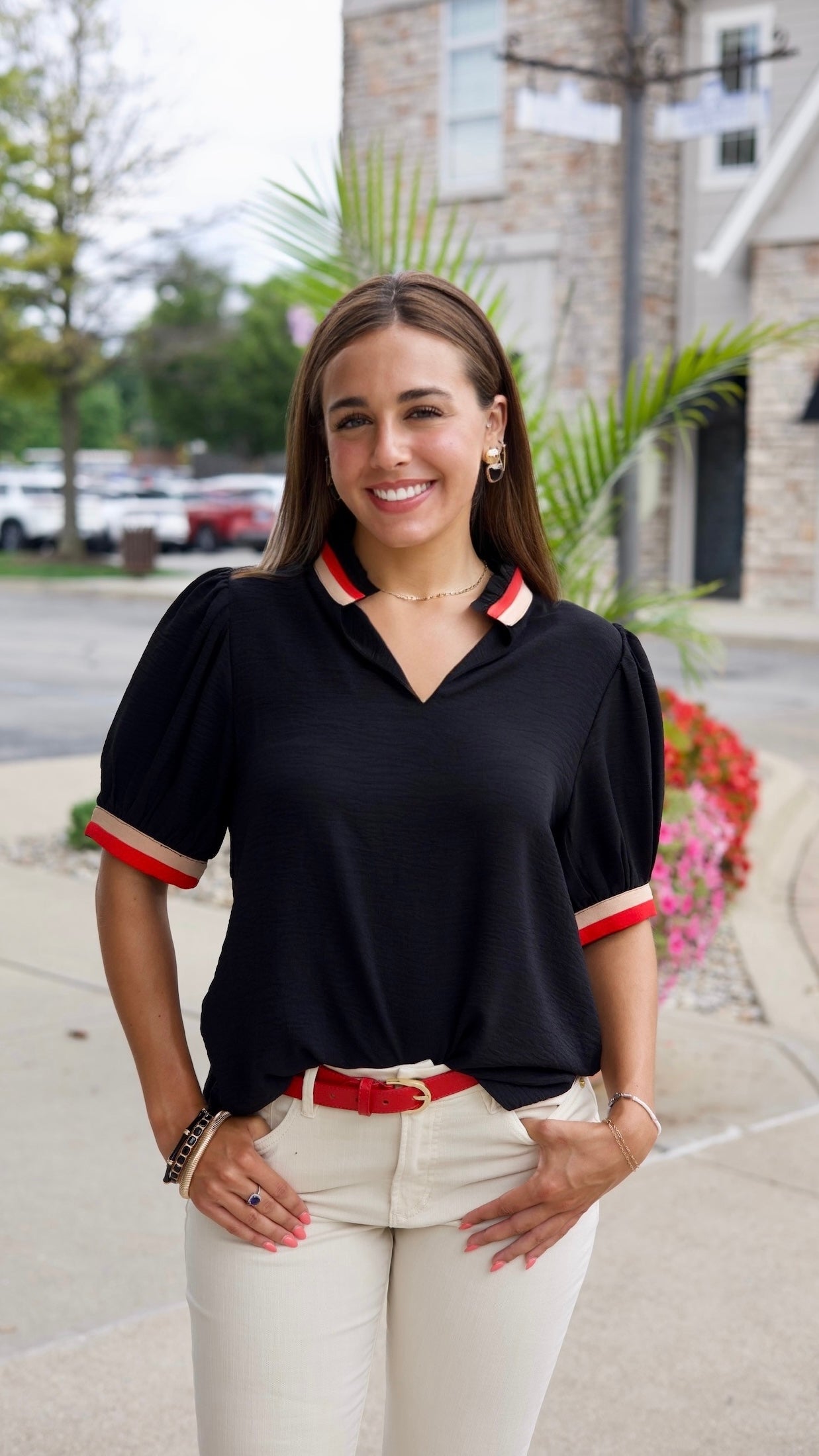 Andrea Black V Neck Top