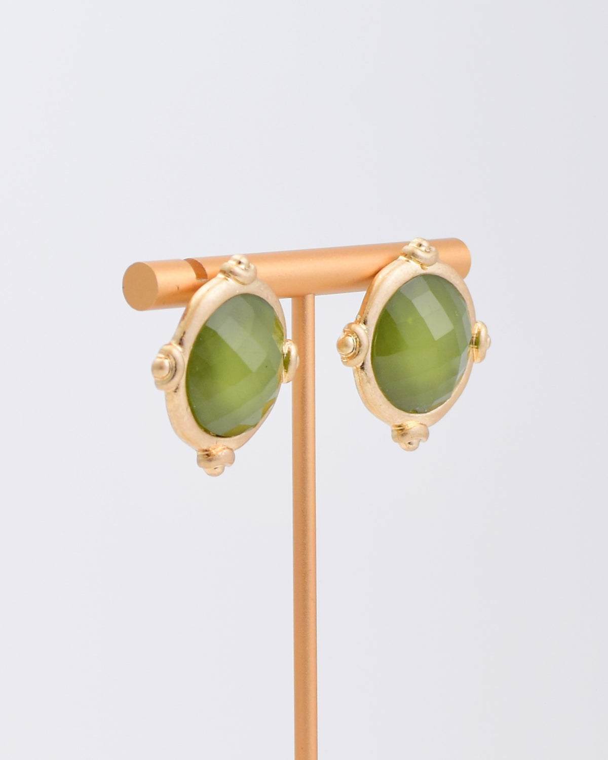 Olive Round Stone Earrings