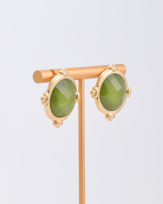 Olive Round Stone Earrings