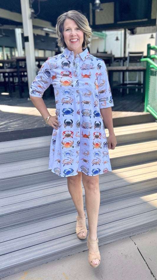Dizzy Lizzy Chatham Dress - White With Crabs