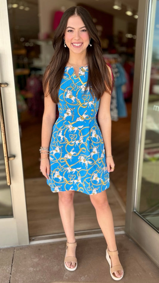 Tabi Horse Bit Pocket Dress - Blue & Khaki