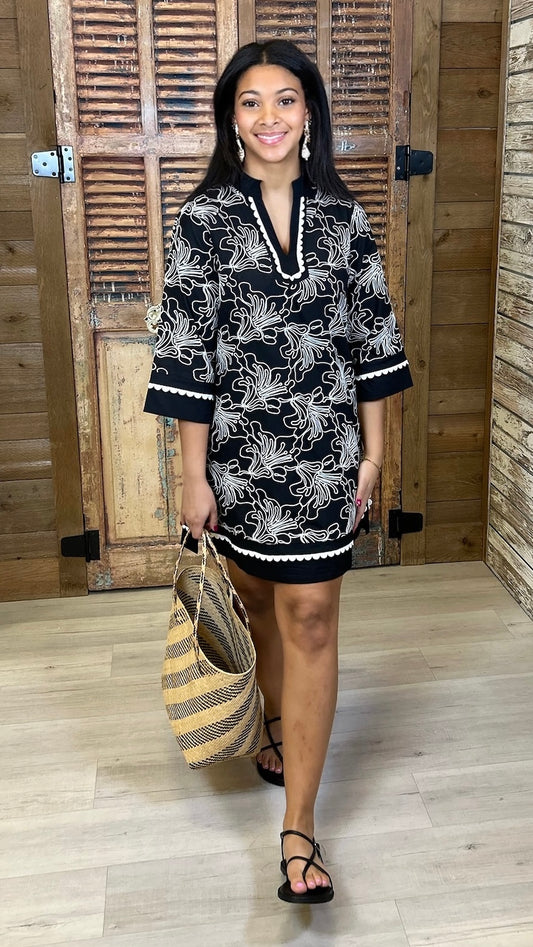 Veronica Embroidered Dress - Black