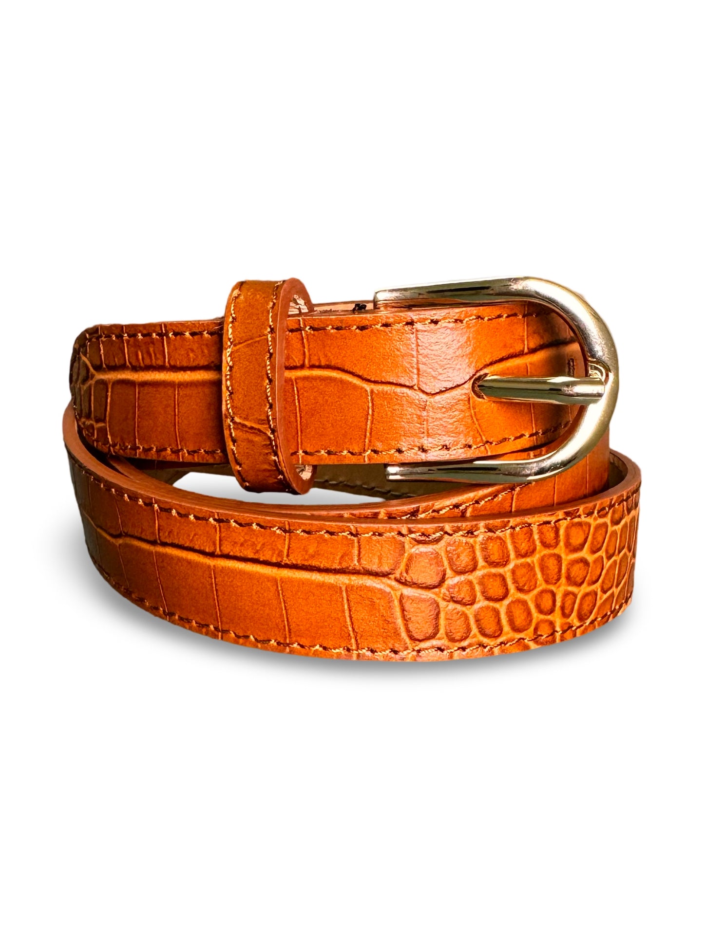 Camel Skinny Leather Belt