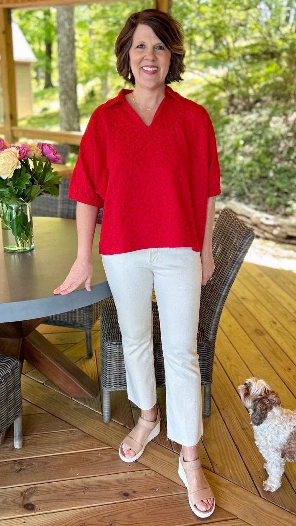 Gabby Floral Quilt Pullover Top - Red