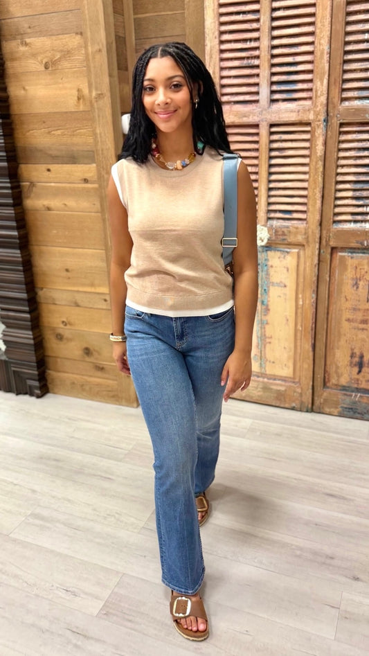 Elise Double Layered Knit Top - Taupe