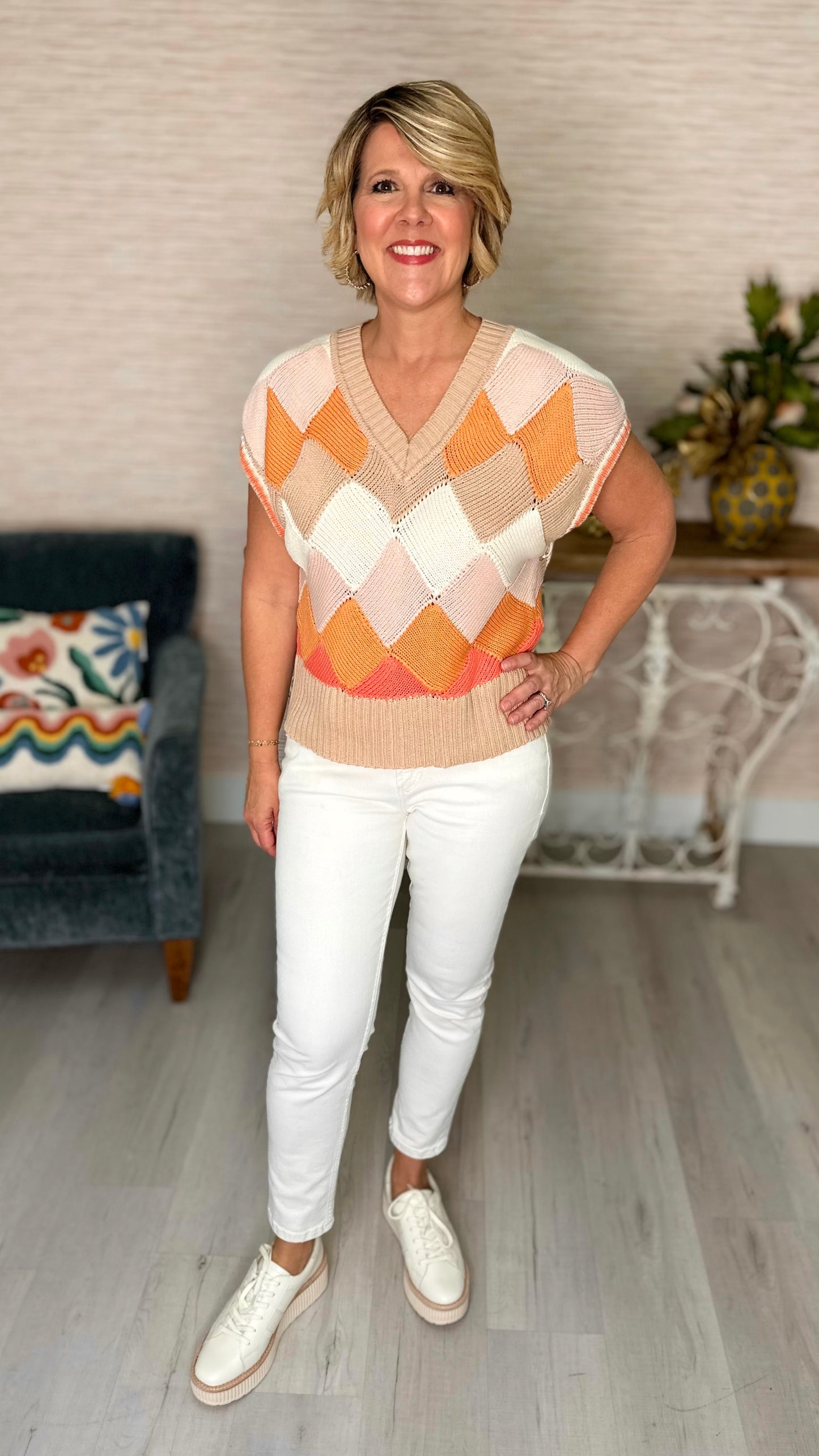 Another Love Sunburst Argyle Sweater Vest