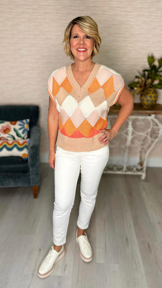 Another Love Sunburst Argyle Sweater Vest