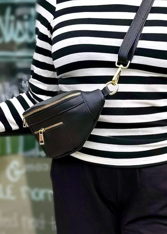 German Fuentes Leather Sling Bag - Black