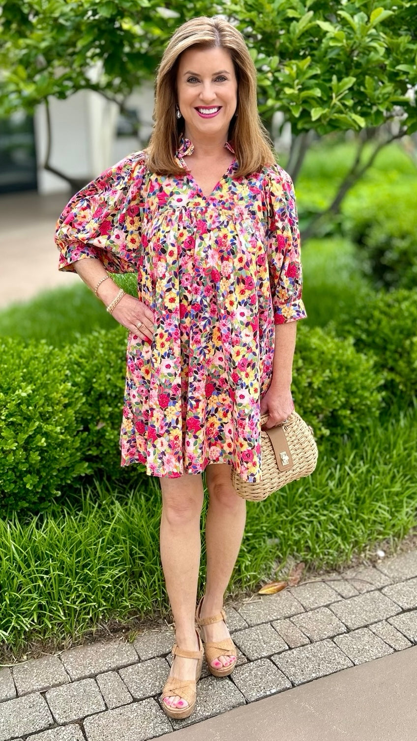 Francesca Floral Mini Dress - Pink Multi