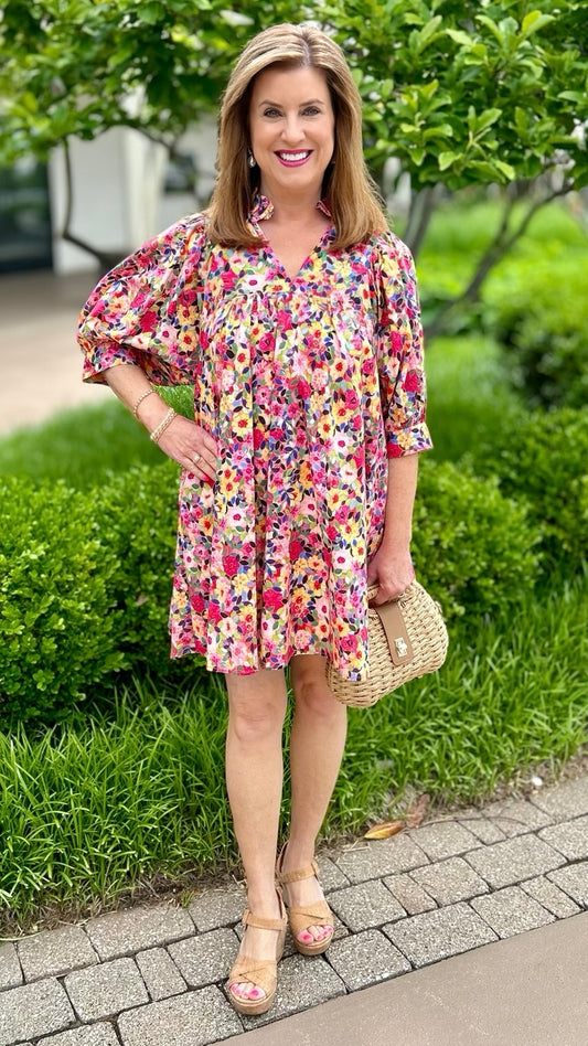 Francesca Floral Mini Dress - Pink Multi