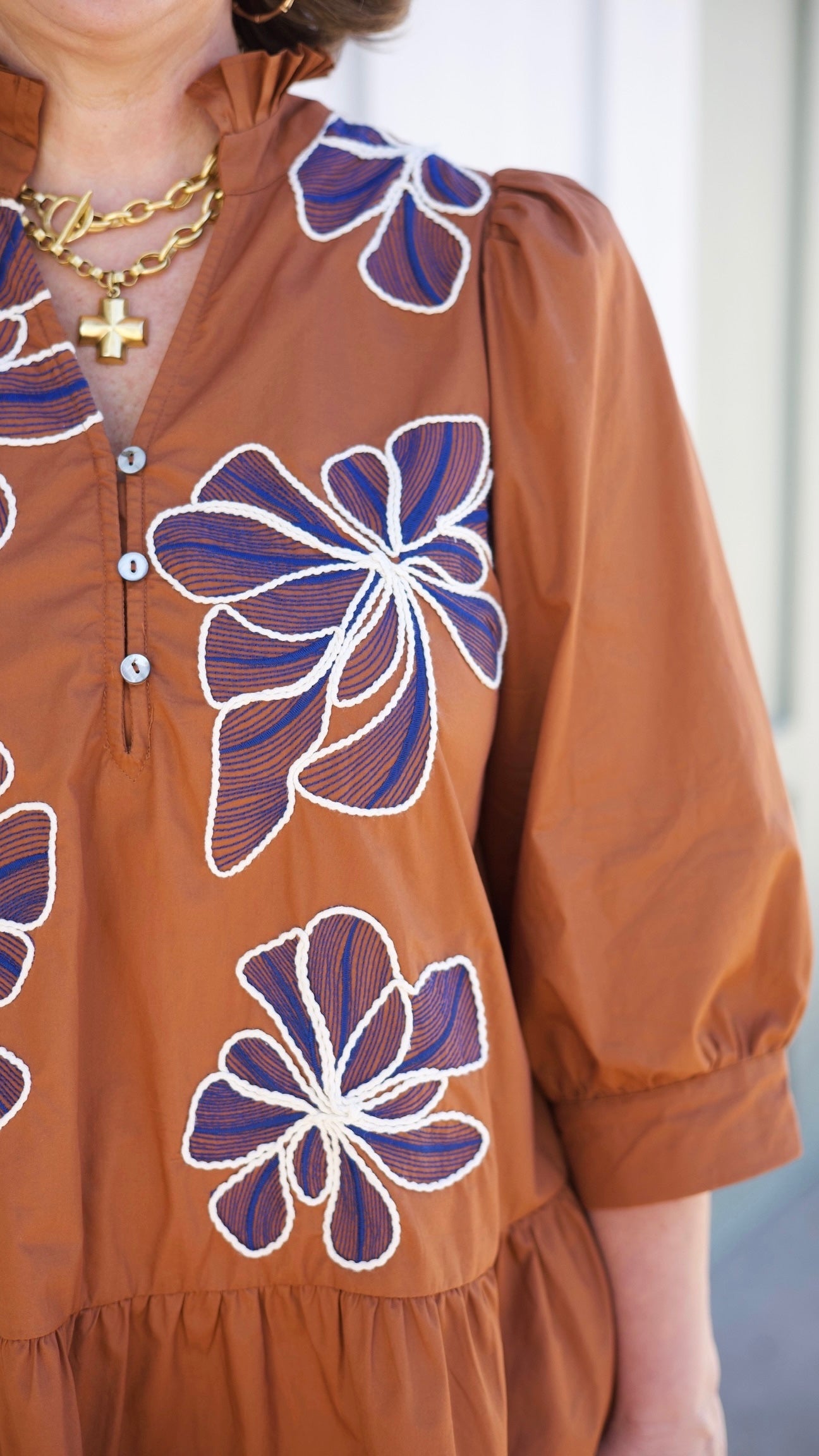 Cece Embroidered Dress - Caramel