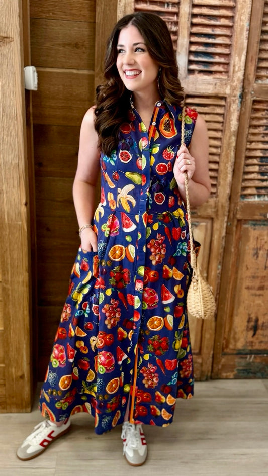 Dizzy Lizzy Sea Isle Fruit Dress - Navy