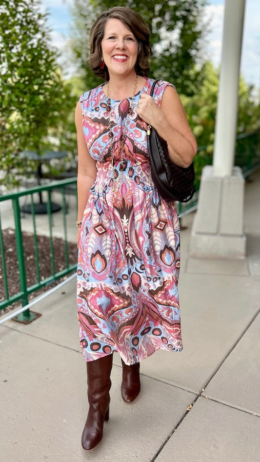 Helena Midi Dress - Pink/Blue