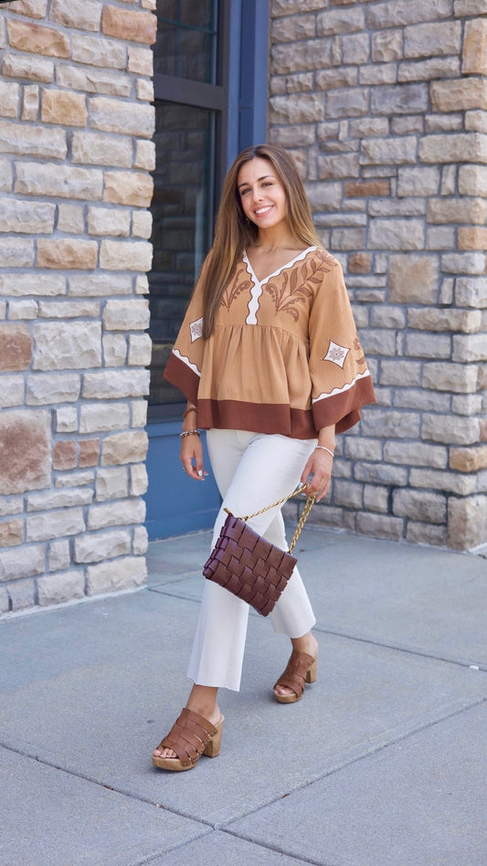 Stella Embroidered Blouse - Chestnut