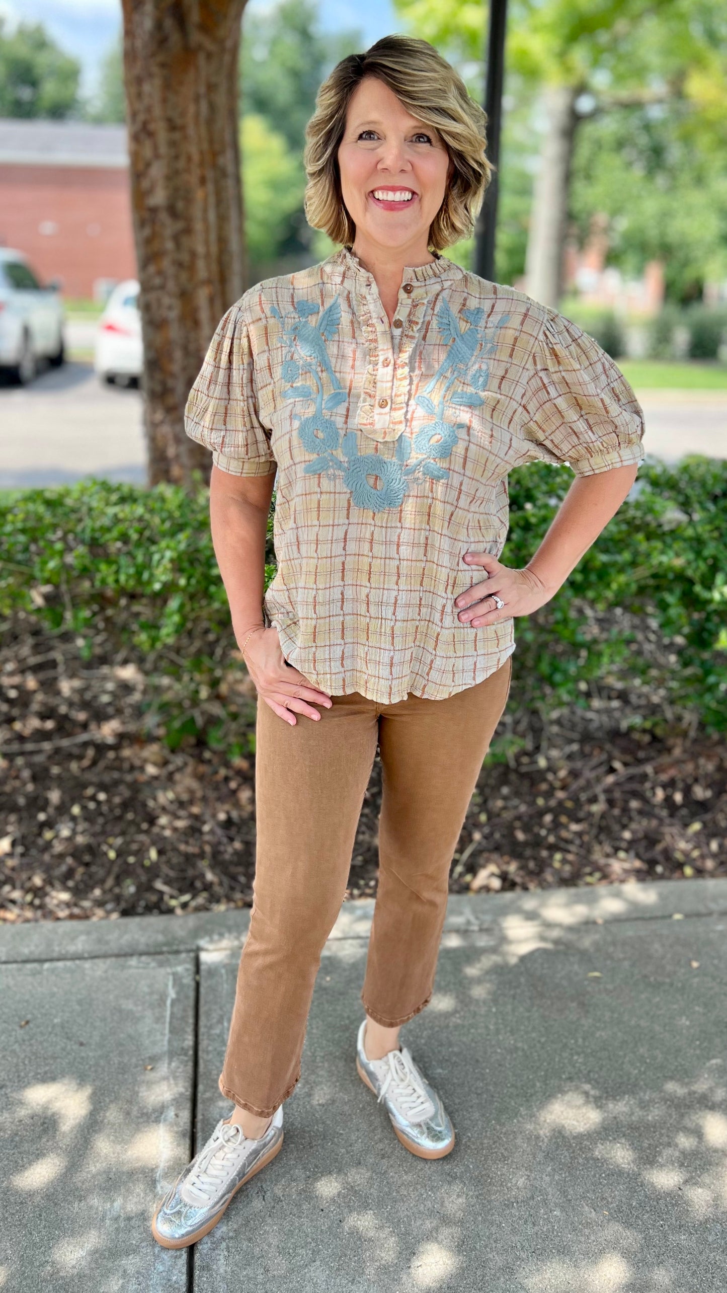 Ivy Jane Blue Embroidered Rustic Blouse