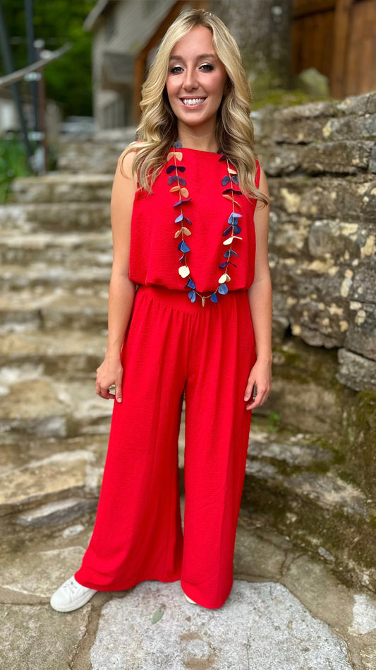 Red Crepe Bubble Crop Top