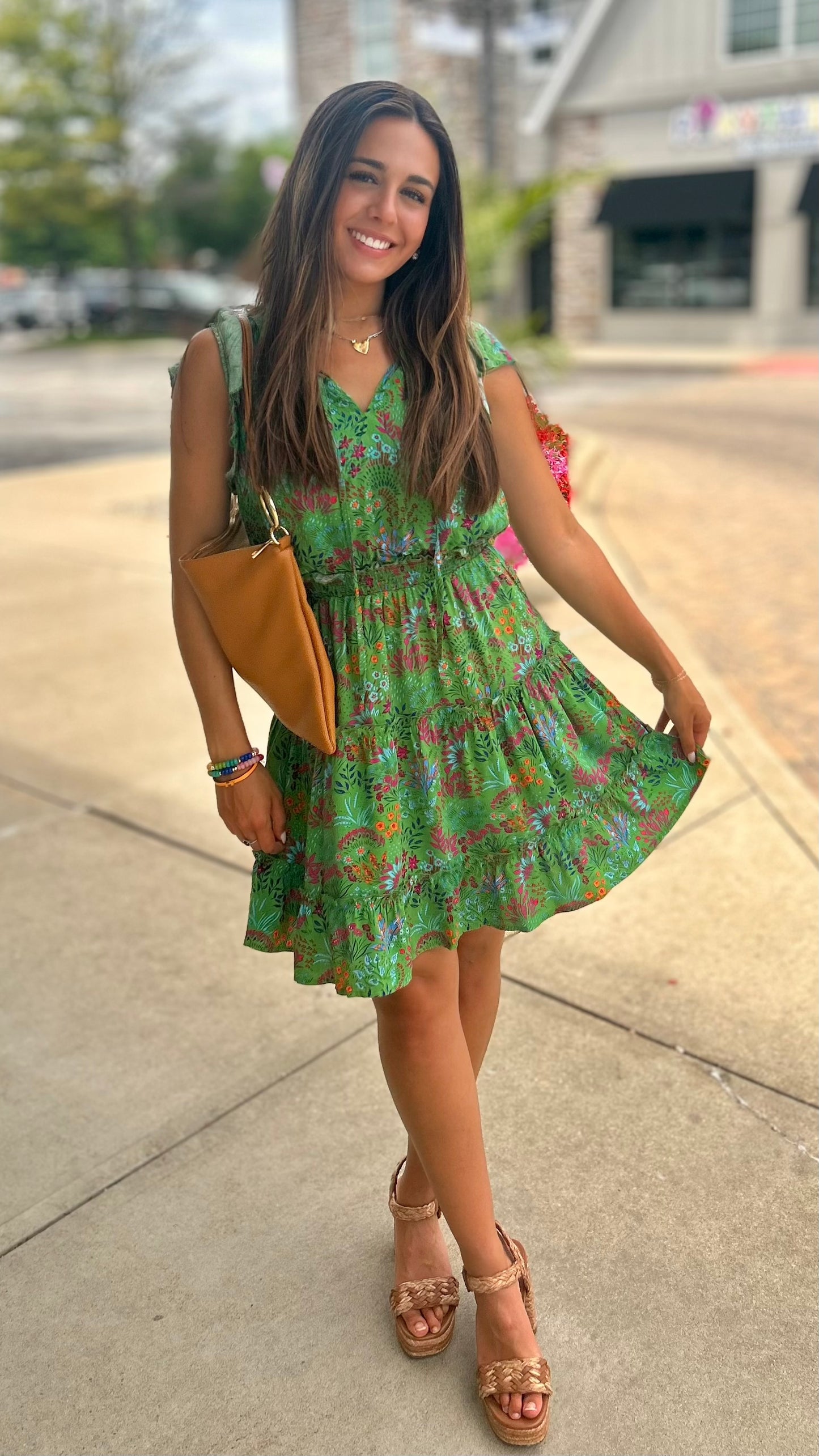 Kasey Floral Tie Neck Ruffle Dress