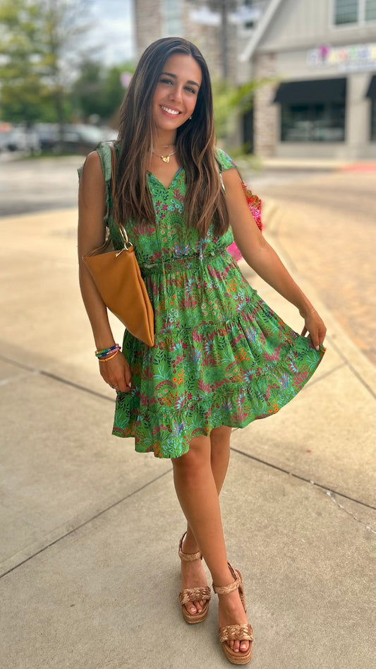 Kasey Floral Tie Neck Ruffle Dress
