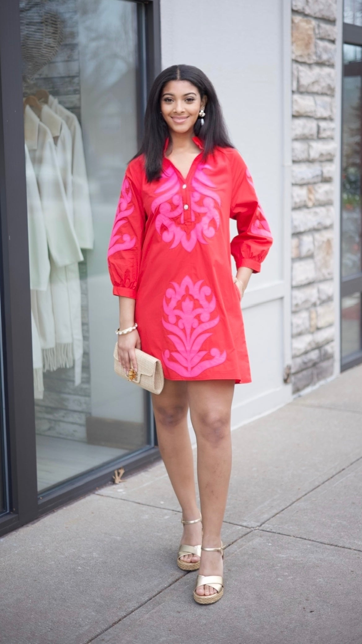 Clarissa Dress - Red & Pink