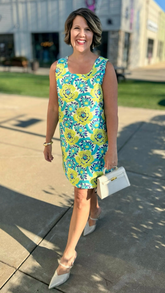 Jacquard Gloria Dress - Turquoise