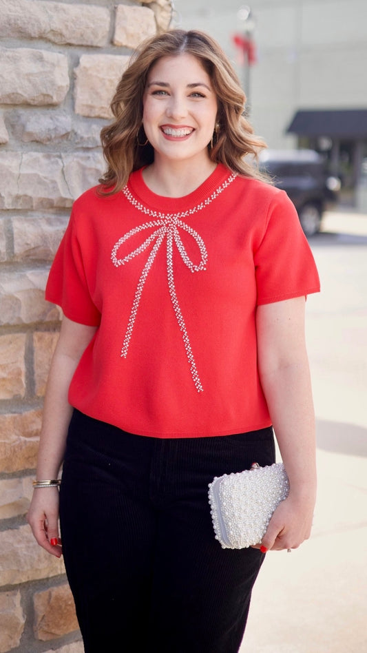 Pearl Bow Top - Red